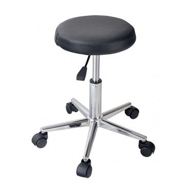 Stolica okrugla bez naslona, s kotačima i hidraulikom, promjer crnog sjedišta 32cm, inox  konstrukcija