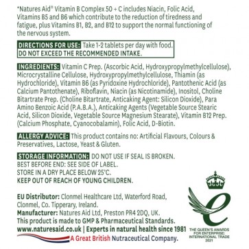 Natures aid Vitamin B kompleks 50 mg i Vitamin C, 30 tableta podaci, Kvantum tim