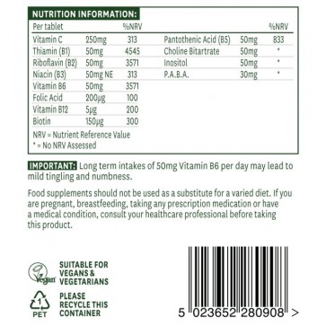 Natures aid Vitamin B kompleks 50 mg i Vitamin C, 30 tableta sastav, Kvantum tim